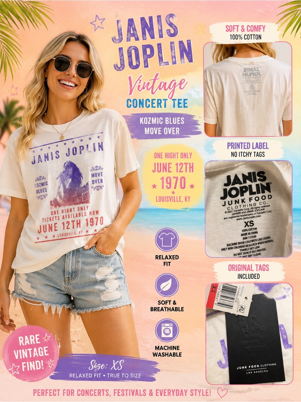 NWT- Junkfood brand - Janis Joplin Vintage Concert Tee